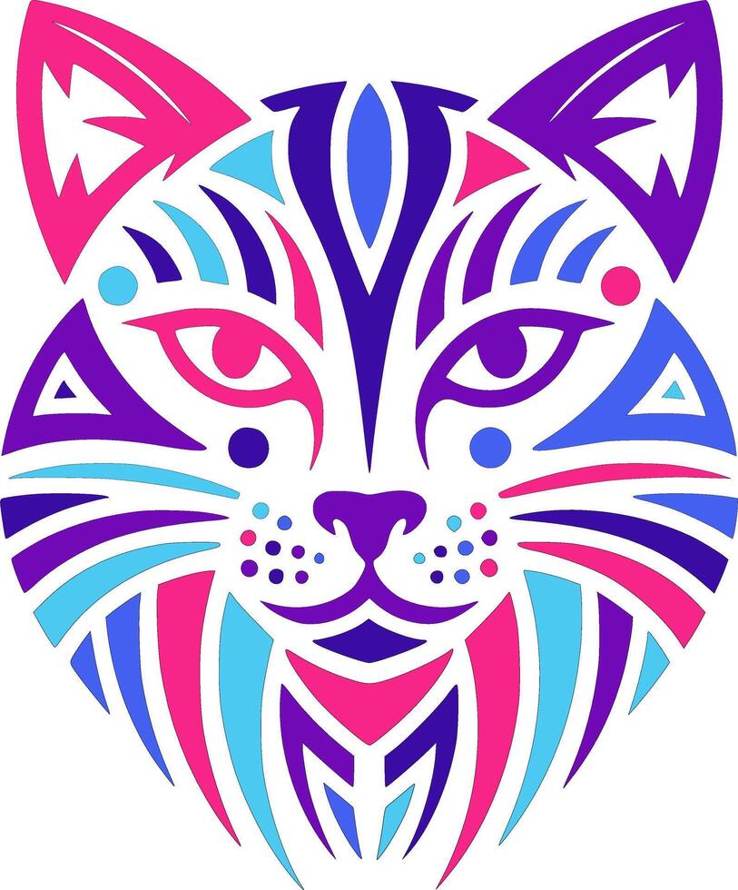 Iconic Tribal Jungle Cat Face Design vector