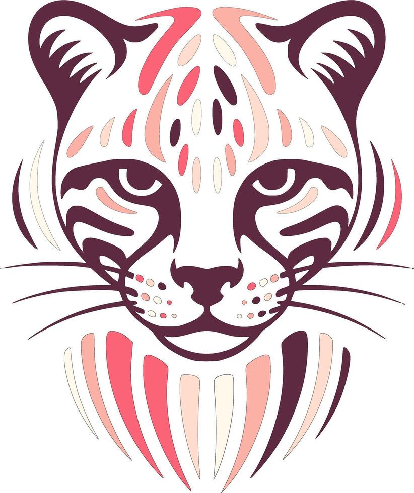 Powerful Stylized Tribal Ocelot Face Design vector