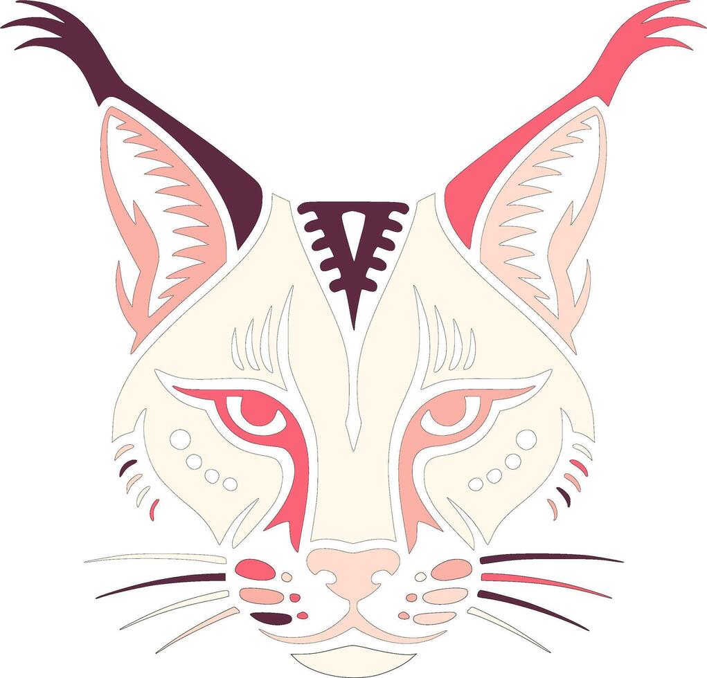 Powerful Stylized Tribal Caracal Face Design vector