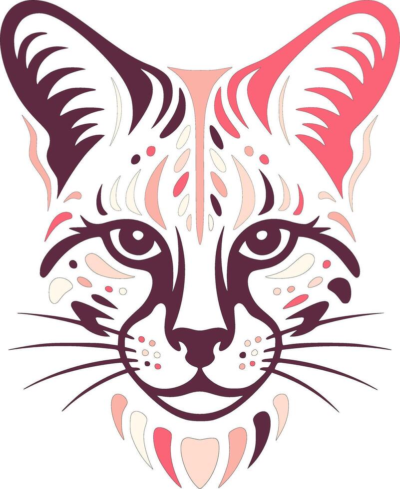 Stylized Tribal Serval Face Design vector