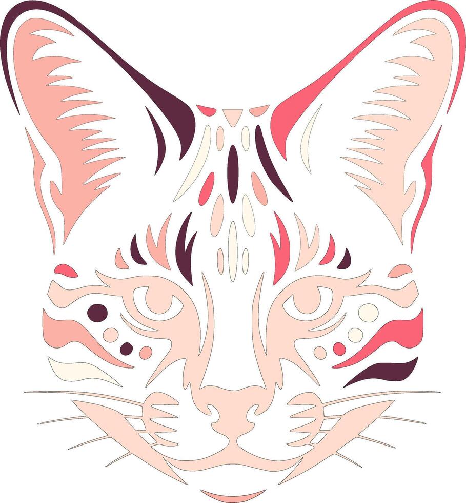 Ancient Stylized Tribal Serval Face Design vector