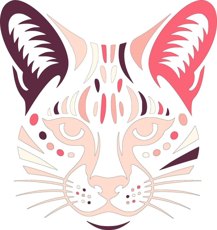 Mystical Stylized Tribal Serval Face Design vector