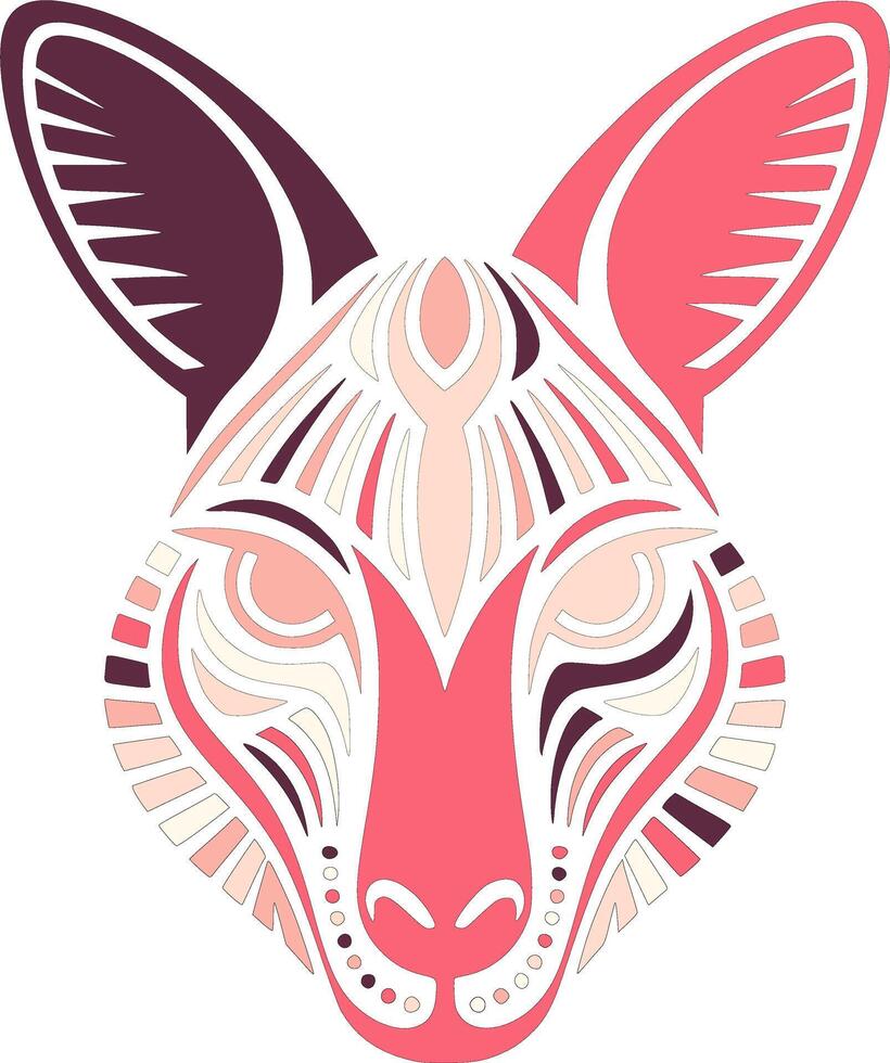 Iconic Stylized Tribal Wallaby Face Design vector