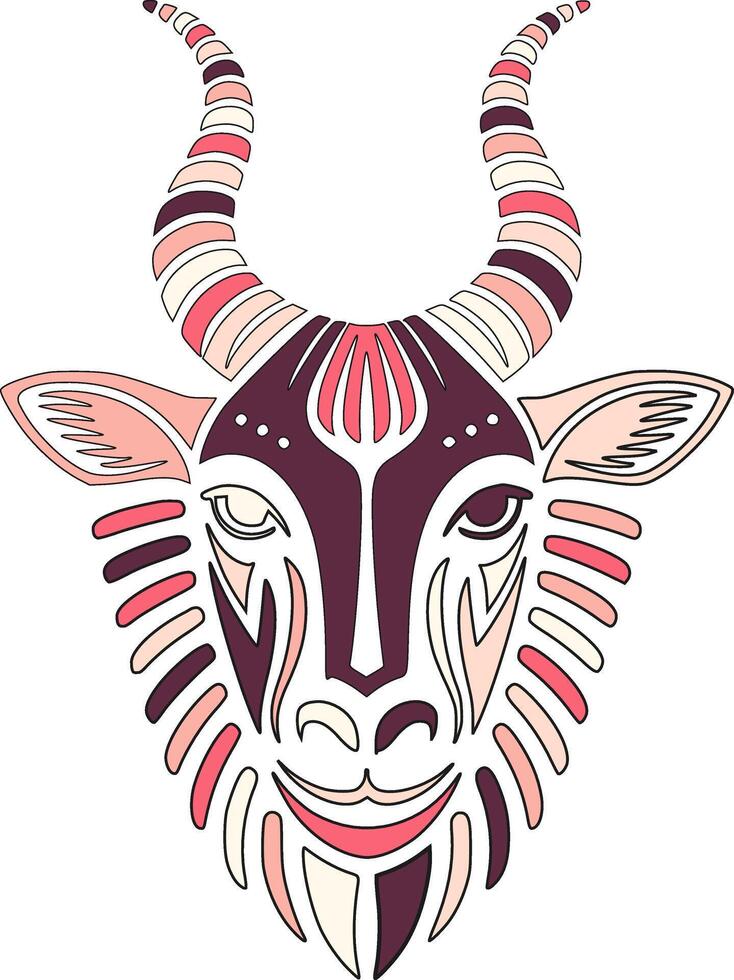 Mystical Stylized Tribal Addax Face Design vector