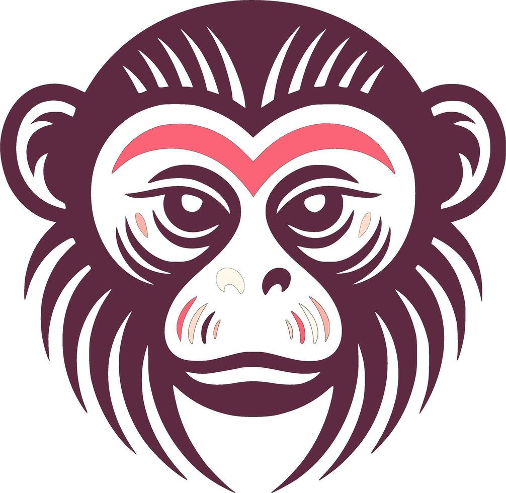 Ancient Tribal Snubnosed Monkey Face Design vector
