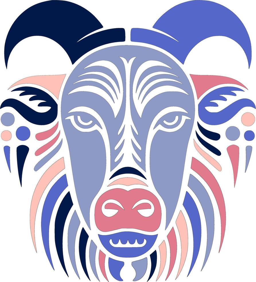 Mystical Stylized Tribal Takin Face Design vector