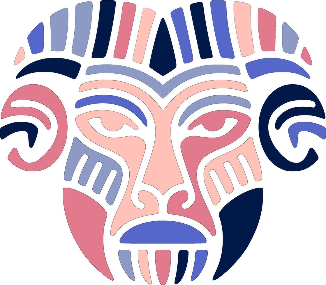 Fierce Stylized Tribal Argali Face Design vector