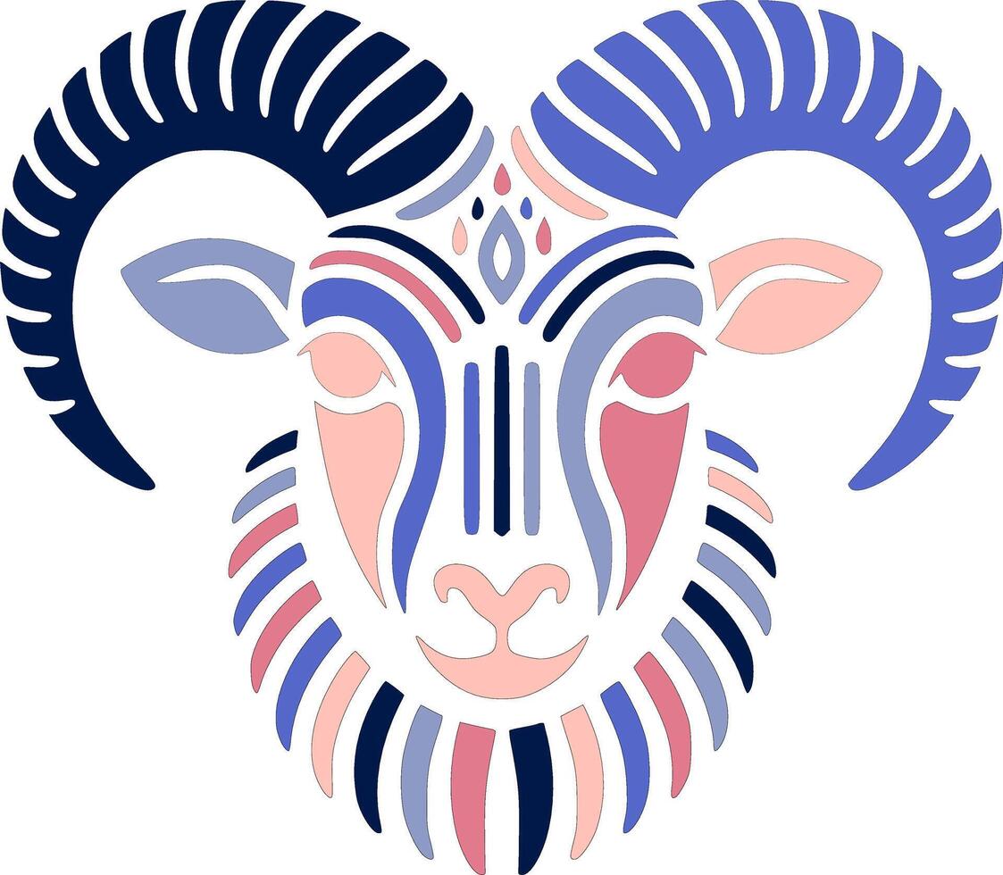 Elegant Stylized Tribal Argali Face Design vector