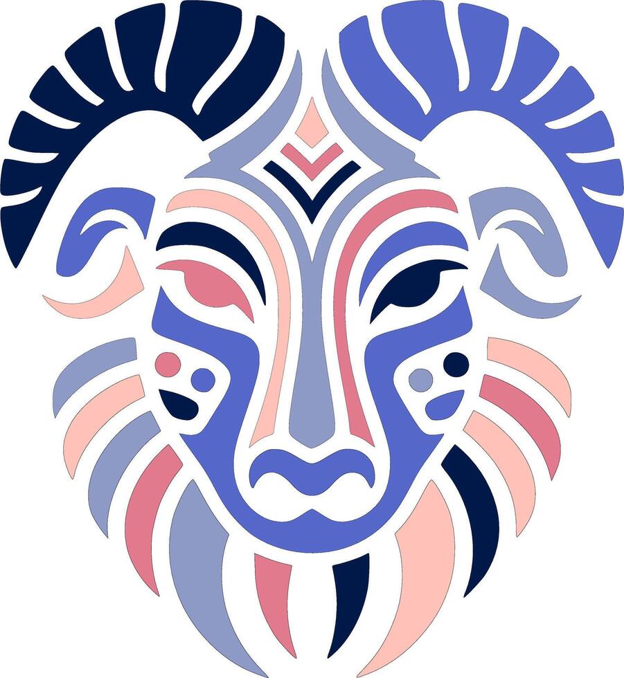 Sacred Stylized Tribal Argali Face Design vector