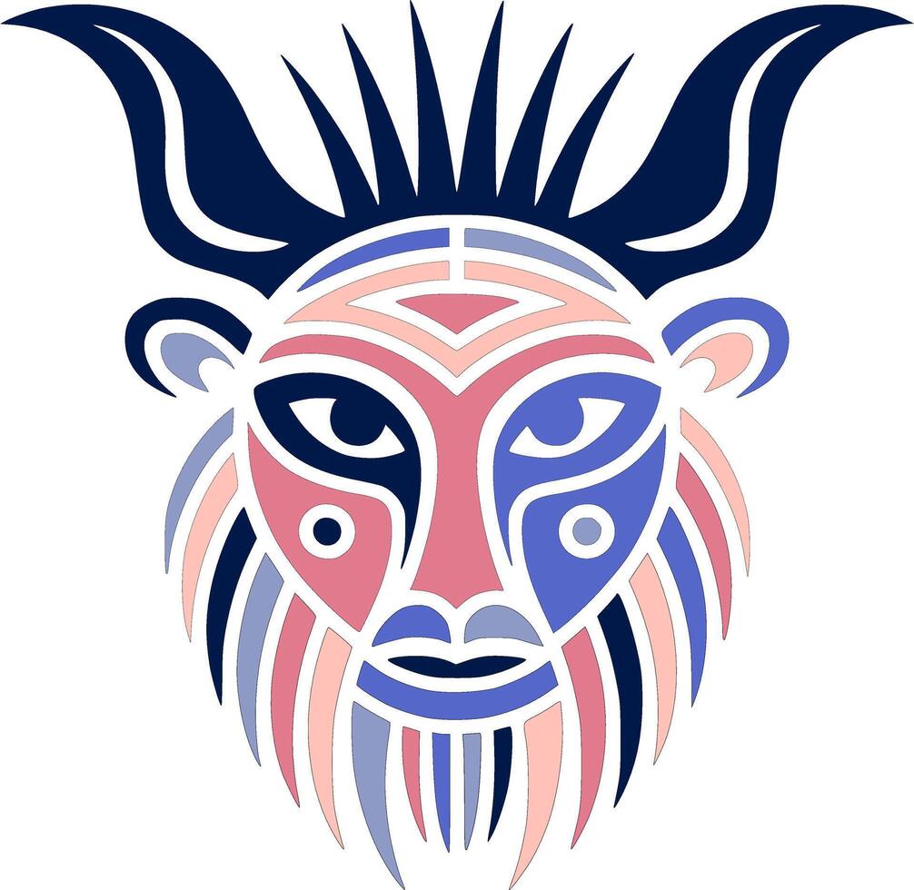 Iconic Stylized Tribal Serow Face Design vector