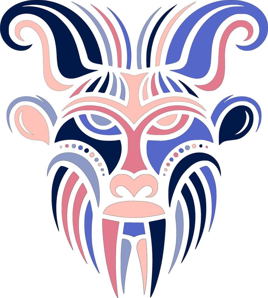 Mystical Stylized Tribal Serow Face Design vector