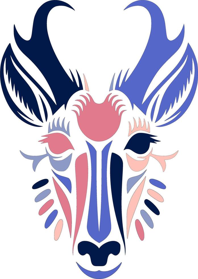 Ancient Stylized Tribal Pronghorn Face Design vector