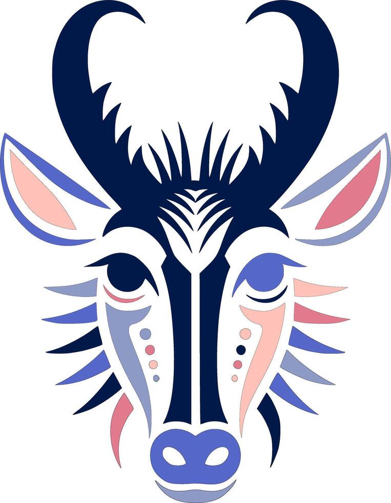 Mystical Stylized Tribal Pronghorn Face Design vector