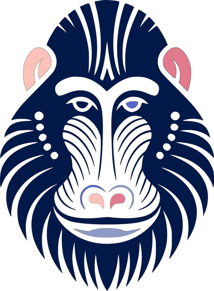 Mystical Stylized Tribal Mandrill Face Design vector
