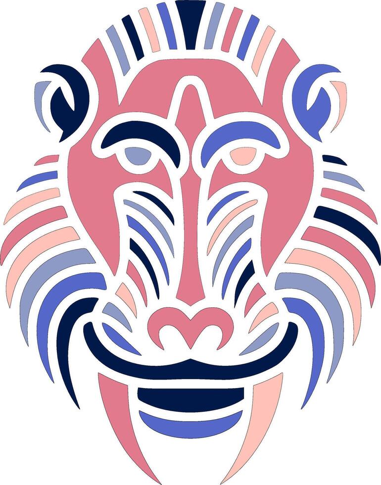 Iconic Stylized Tribal Mandrill Face Design vector