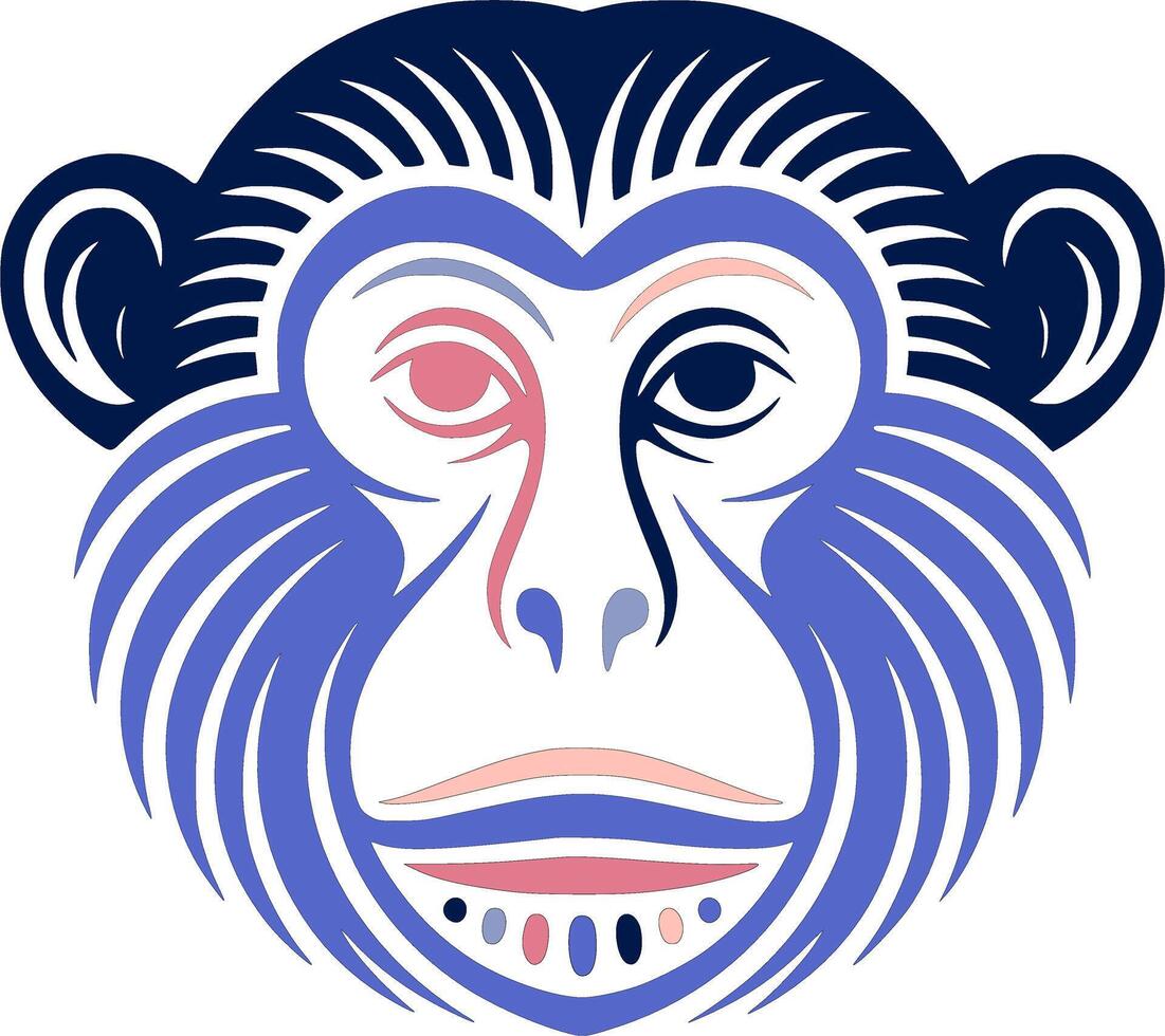 Ancient Tribal Proboscis Monkey Face Design vector