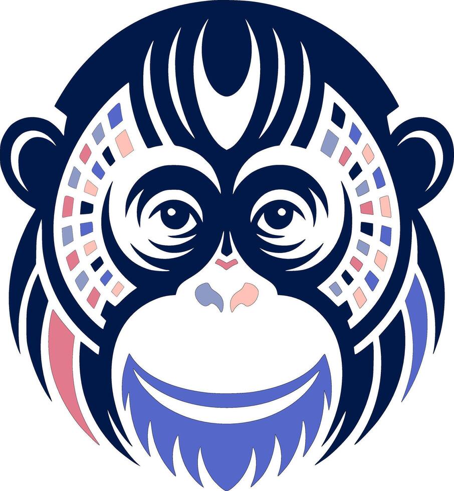 Mystical Stylized Tribal Orangutan Face Design vector
