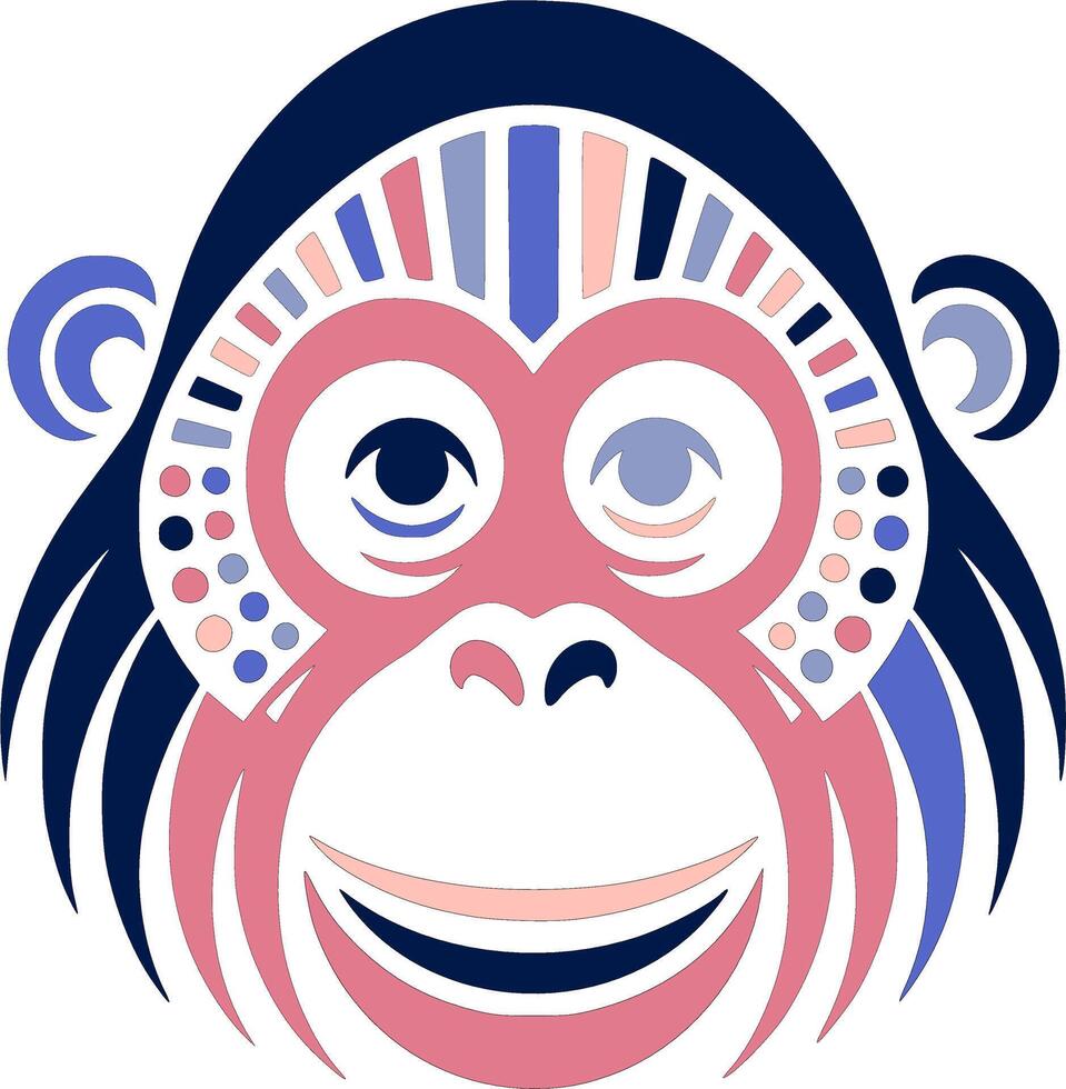 Iconic Stylized Tribal Orangutan Face Design vector