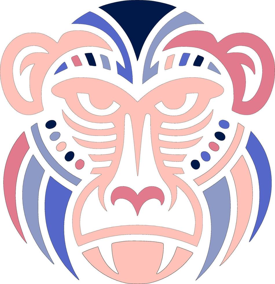 Ancient Stylized Tribal Baboon Face Design vector