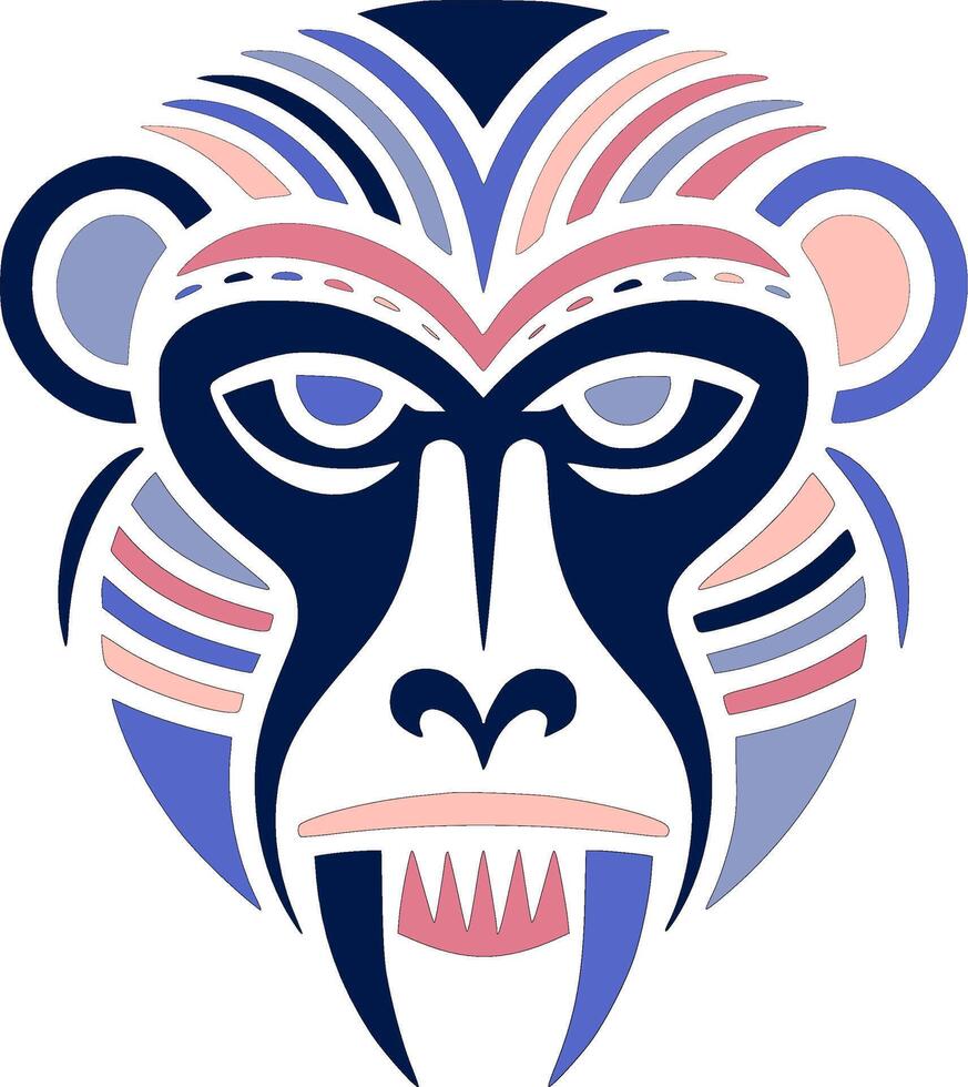 Mystical Stylized Tribal Baboon Face Design vector
