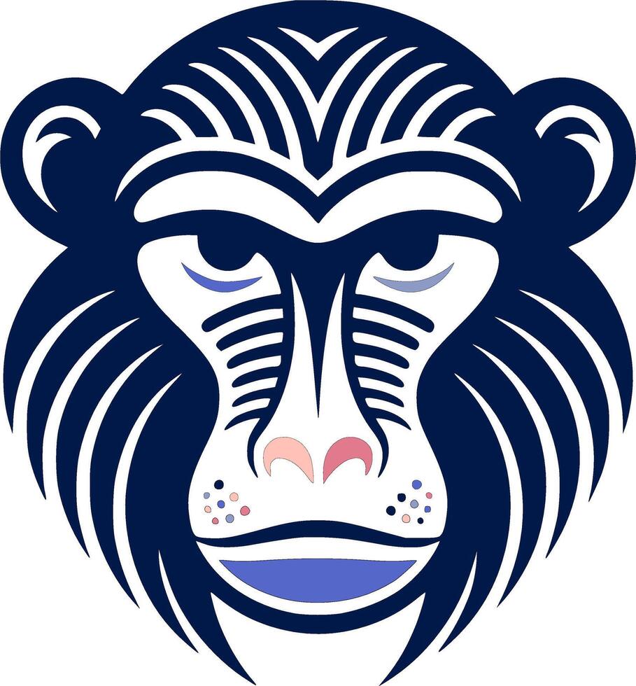 Iconic Stylized Tribal Baboon Face Design vector