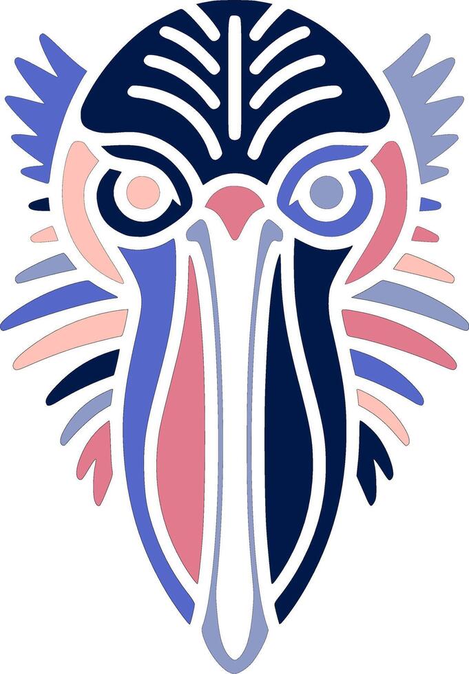 Mystical Stylized Tribal Shoebill Face Design vector