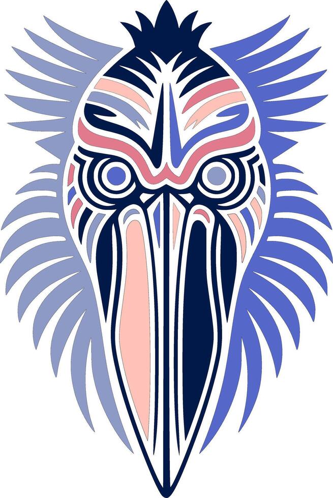 Iconic Stylized Tribal Shoebill Face Design vector