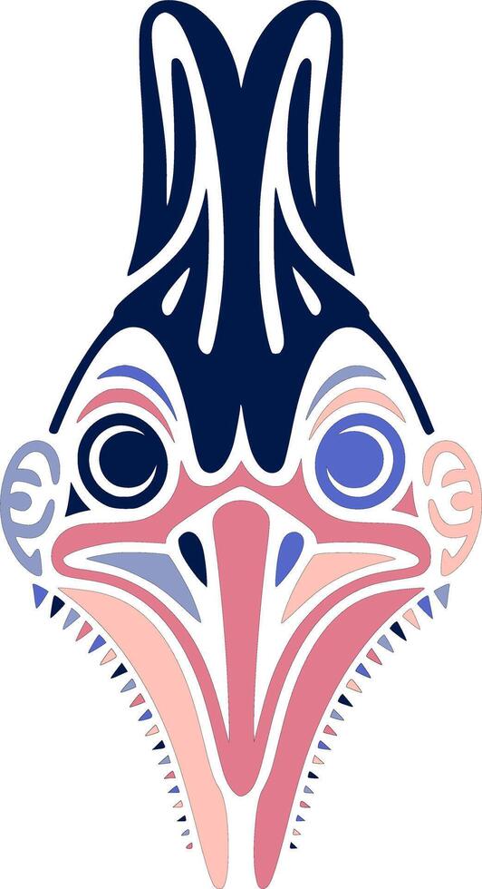 Iconic Stylized Tribal Cassowary Face Design vector