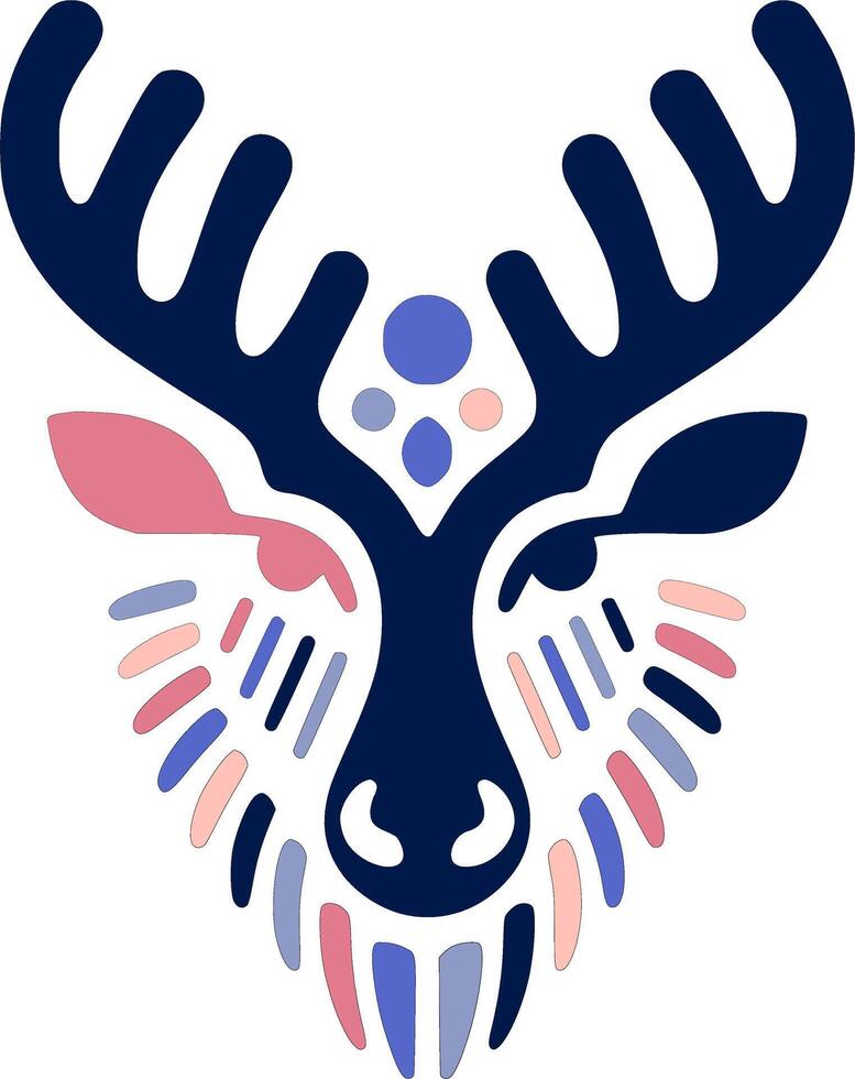 Mystical Stylized Tribal Reindeer Face Design vector