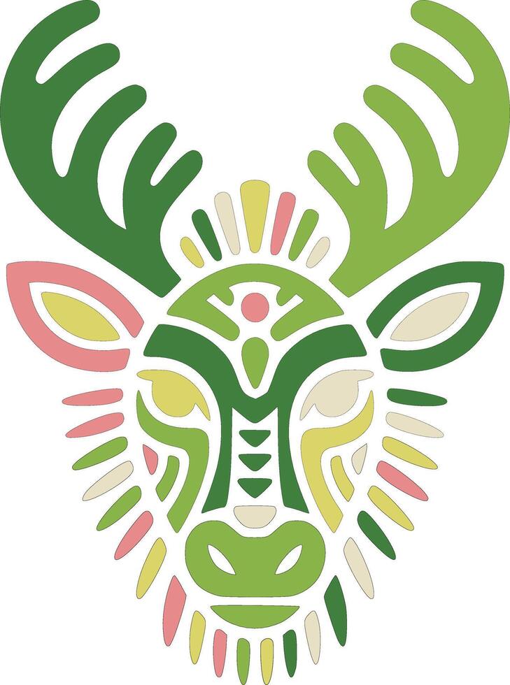 Iconic Stylized Tribal Reindeer Face Design vector