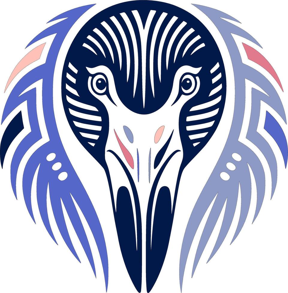 Iconic Stylized Tribal Flamingo Face Design vector