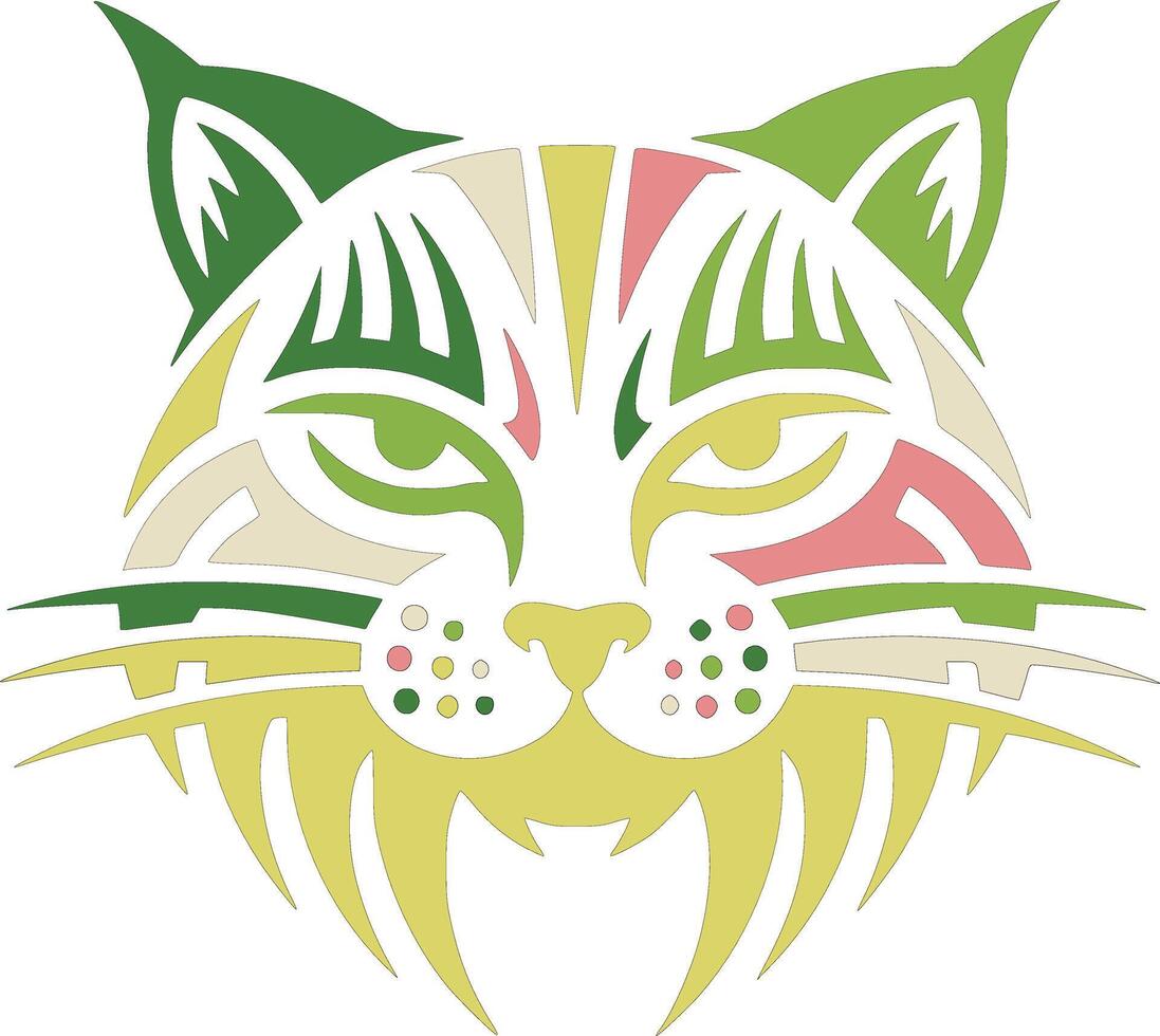 Iconic Stylized Tribal Wildcat Face Design vector