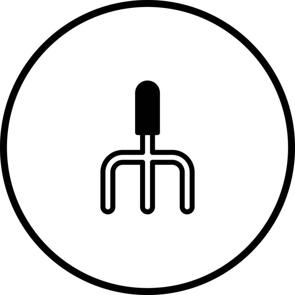 Stylized garden hand fork icon within circle representing agricultural tools and gardening equipment for horticulture vector