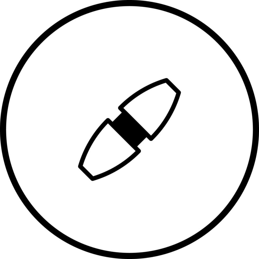 Stylized connection symbol featuring two tapered shapes linked by a rectangular section within a circular boundary vector