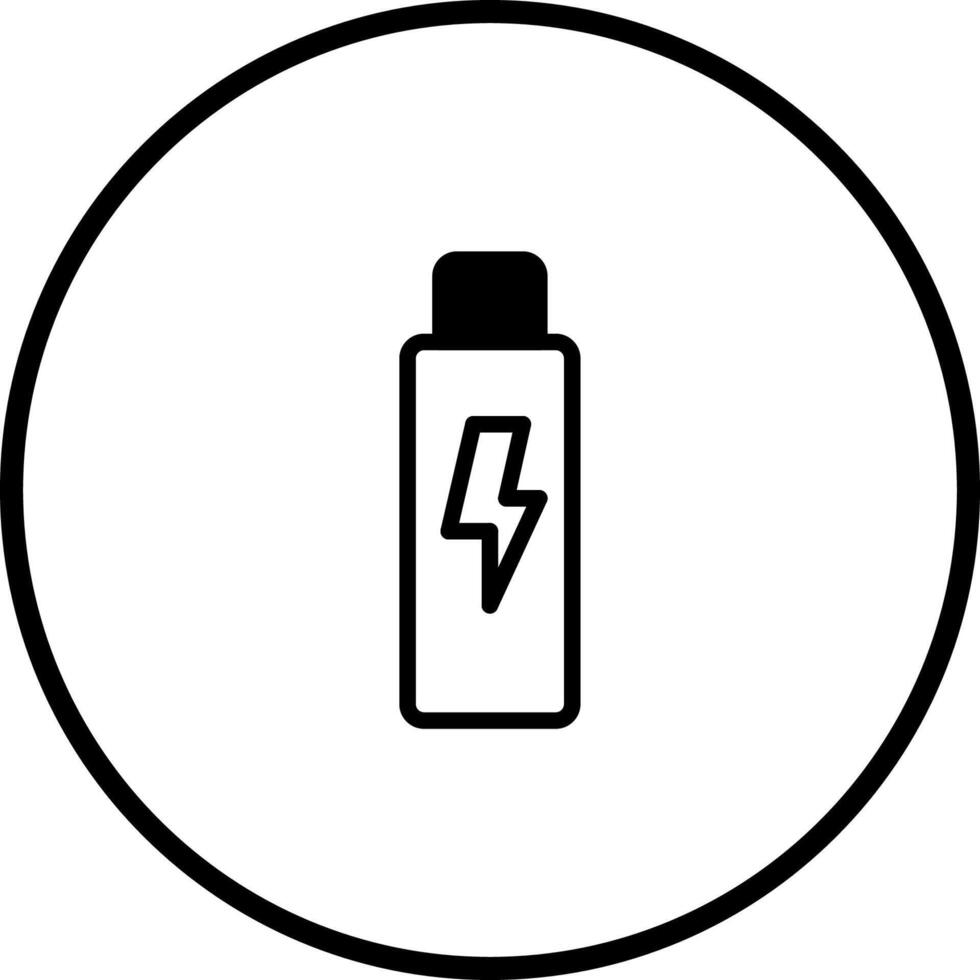 Stylized black and white icon illustration a portable battery charger within a circular border design symbol vector