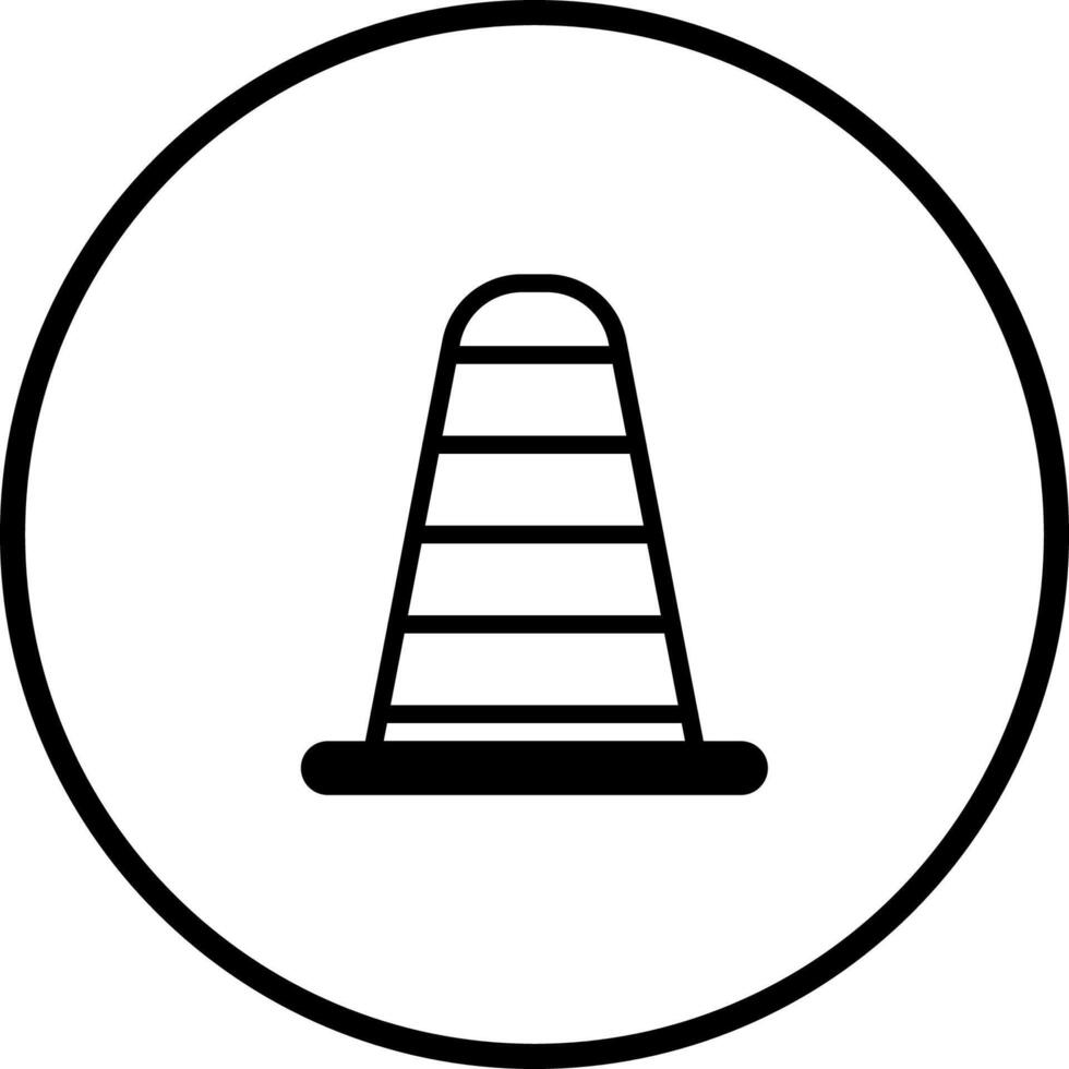 Simple black and white traffic cone icon inside circle for use in graphic designs vector
