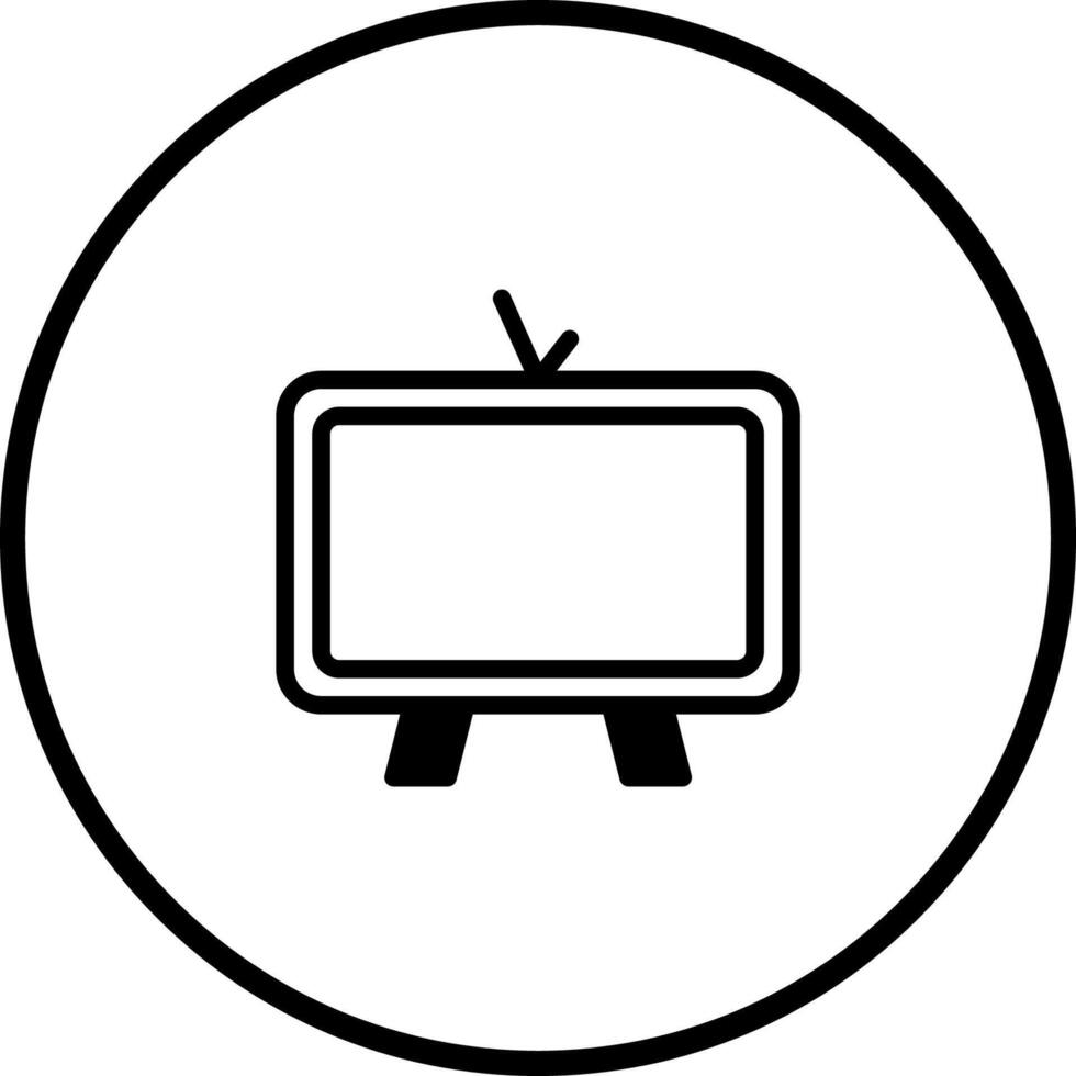 Minimalist television illustration within circle showcasing broadcasting technology and media communication channel for entertainment content vector