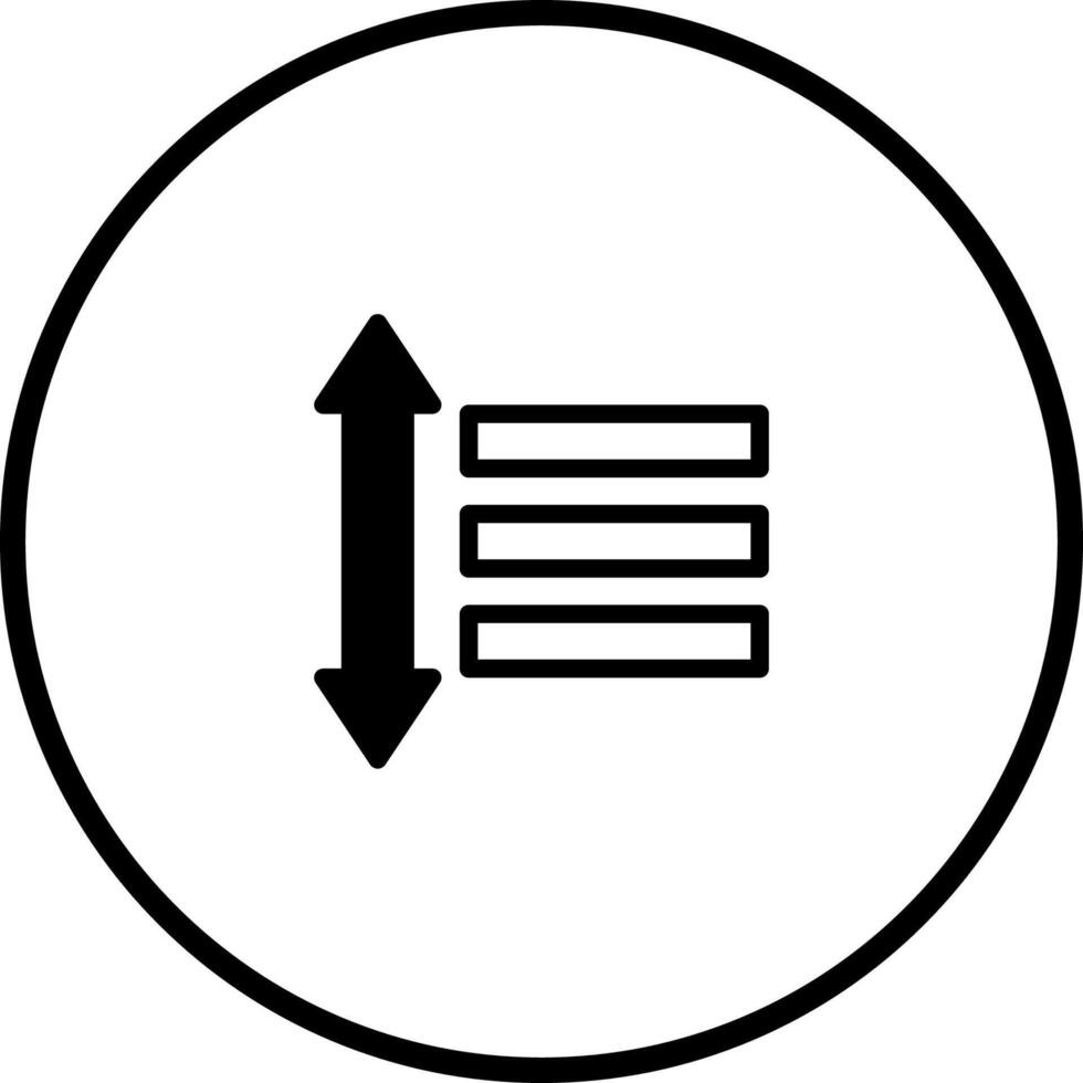 Iconic representation of data arrangement with arrow symbolizing vertical shift within a circle design element vector