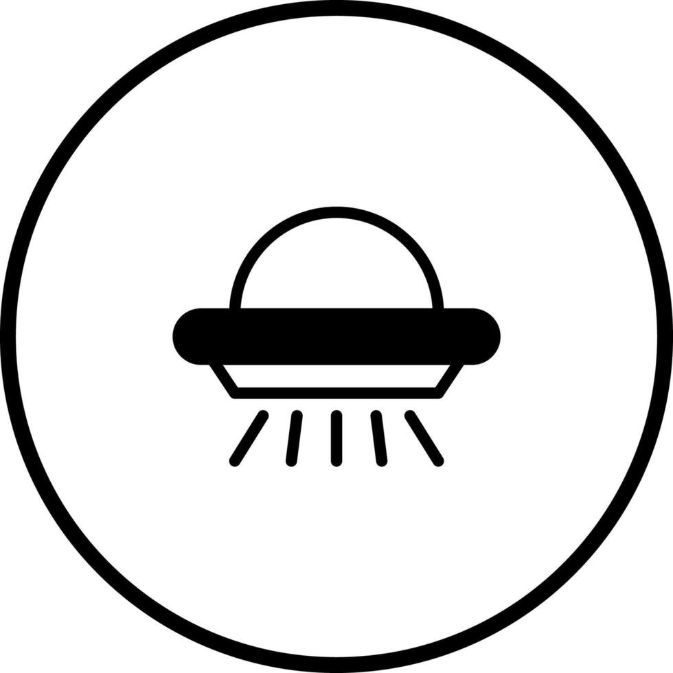 Iconic representation of an ufo spaceship displaying a classic flying saucer with beams of light below design vector