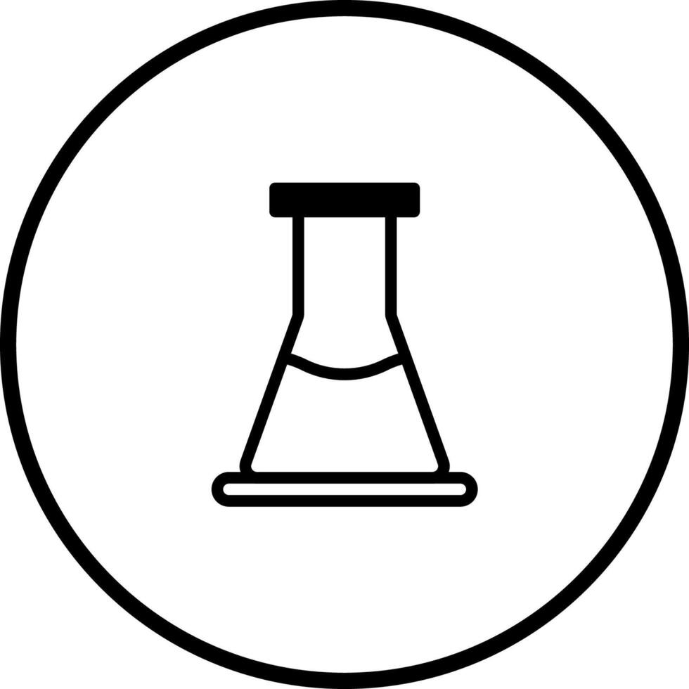 Iconic chemistry flask symbol with liquid inside round frame representing scientific experiments and research symbol vector