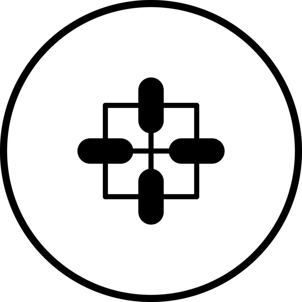 Centered data network with interconnected elements forming a robust system within a circular boundary displaying connectivity vector