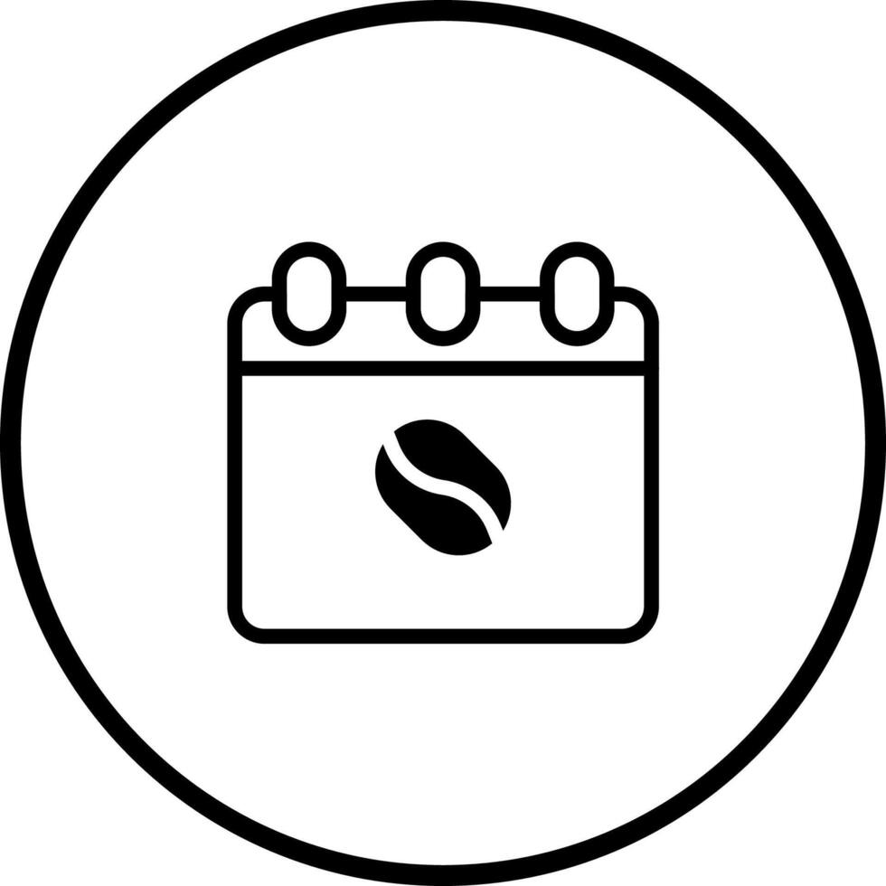 Calendar with coffee bean icon depicting daily coffee routine or coffee shop event notification emblem vector