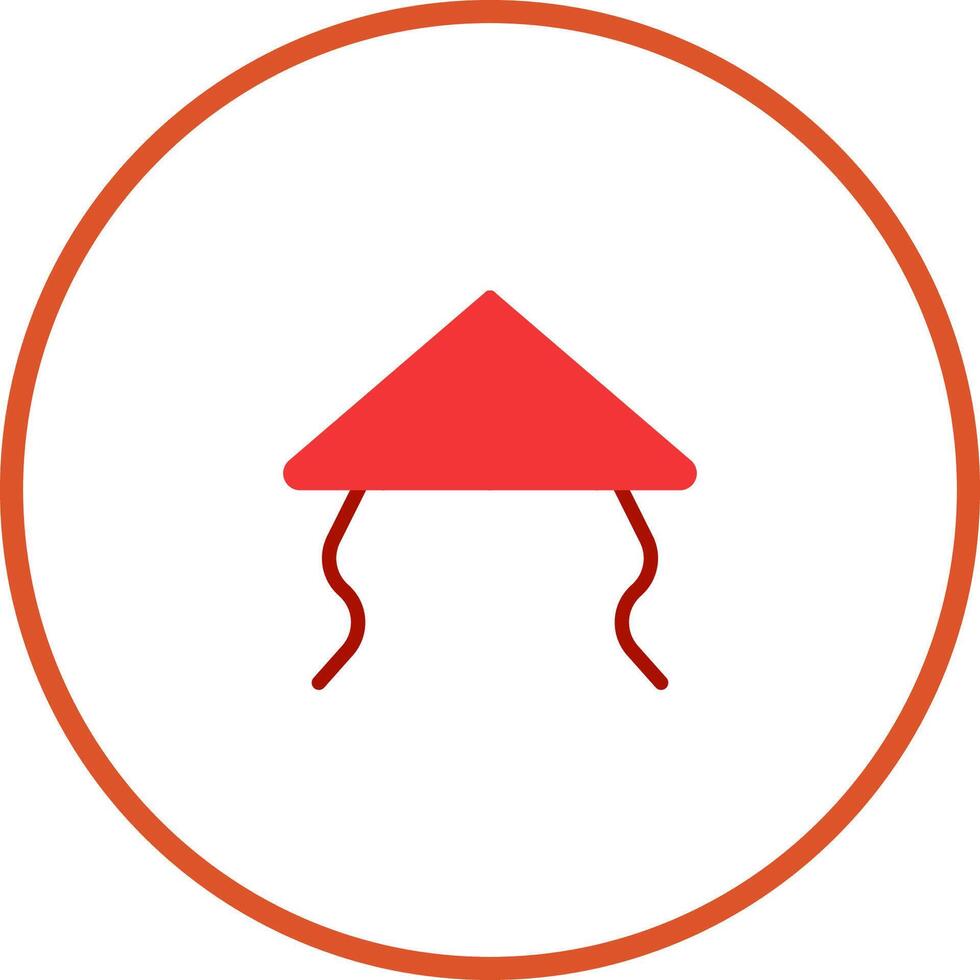 Minimalist cultural icon representing traditional asian headwear in vibrant red with circular border design vector