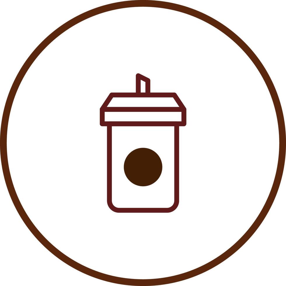 Minimalist brown coffee cup line art drawing in a circle for packaging label branding design vector