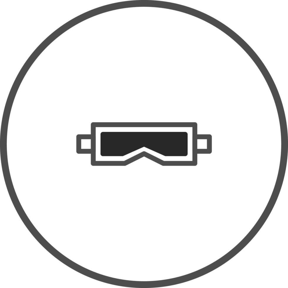 Isolated graphic illustration featuring ski or snowboard goggles within a circular frame on white background, providing a clean and modern design vector