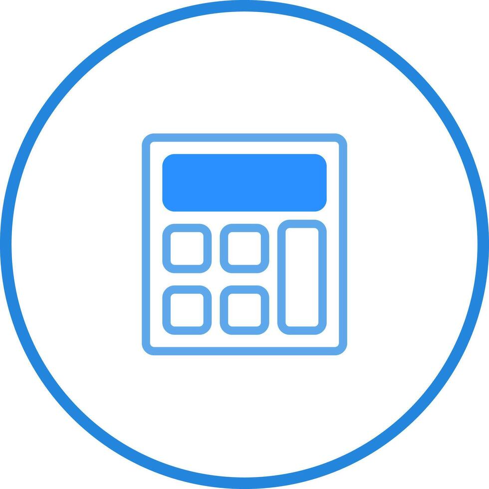 Illustration of a simple blue calculator icon on a white background inside a blue circle representing calculations vector