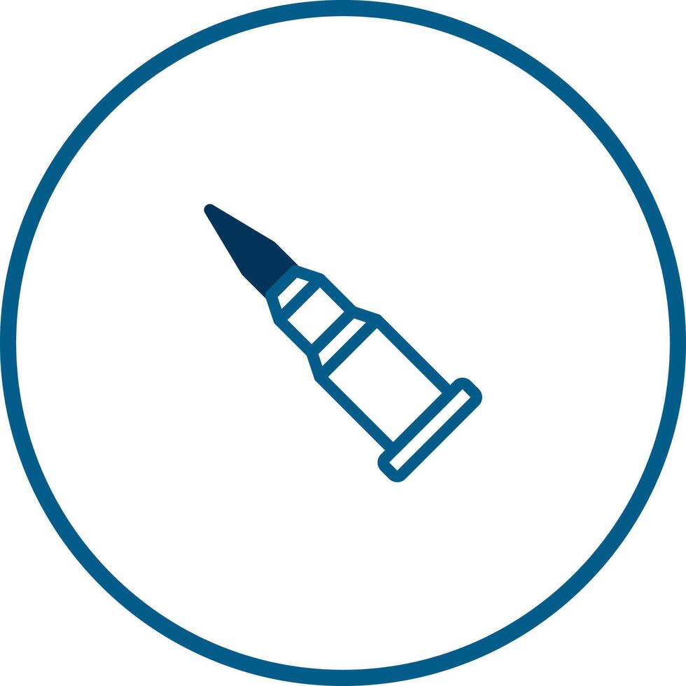 Illustration of a rifle bullet within a circular frame representing ammunition or military concept for projects vector