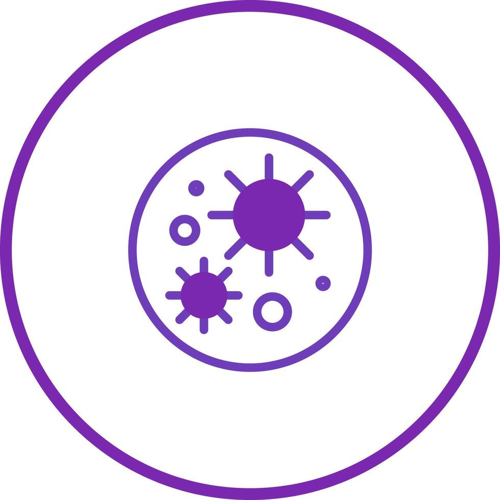 Illustration of a circular bacterial infection symbol showcasing purple bacteria germs and viruses in a rounded frame vector