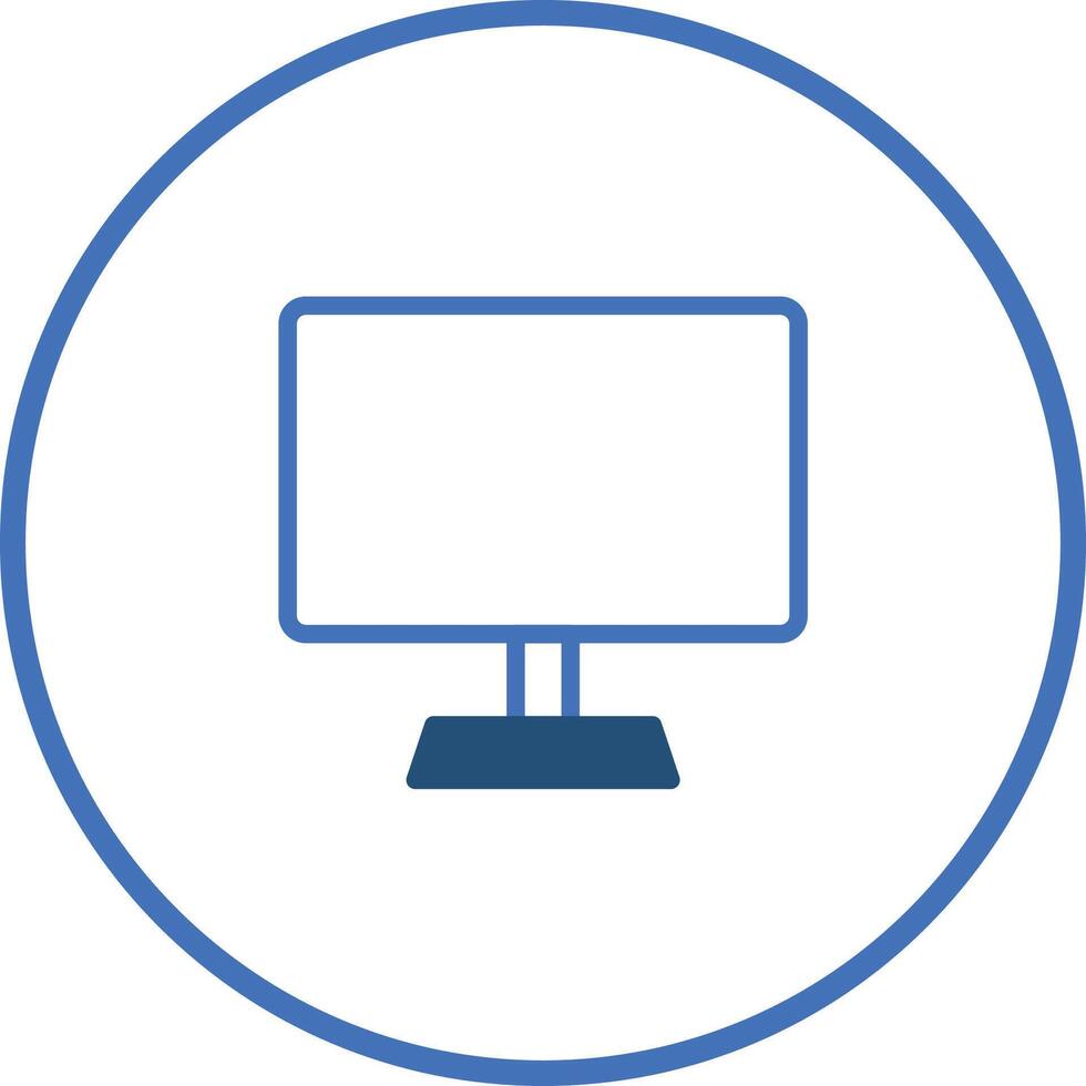 Illustration of a blue computer monitor with a stand inside a blue circle minimalistic design concept vector
