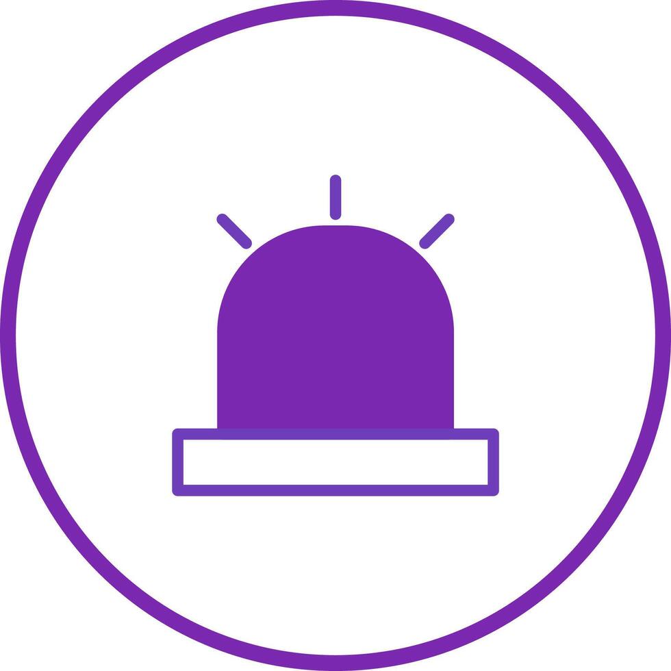 Emergency purple siren icon with light rays symbolizing urgency for help and important security response or medical situation design vector